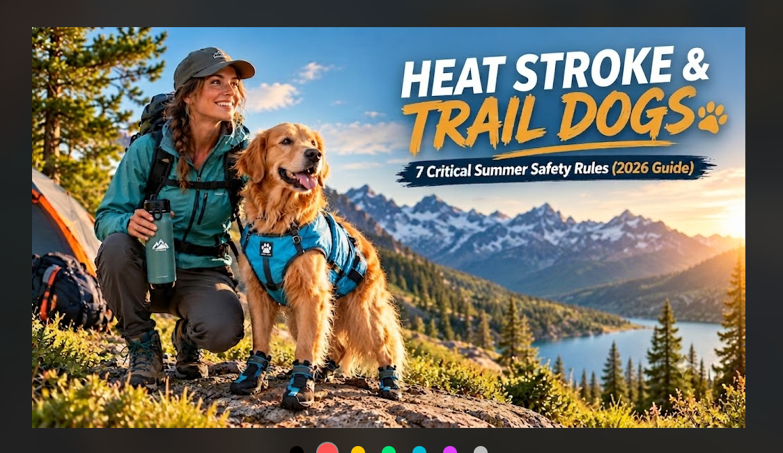 Preventing heat stroke dogs hiking at sunny mountain campsite with Alex and her Golden Retriever.
