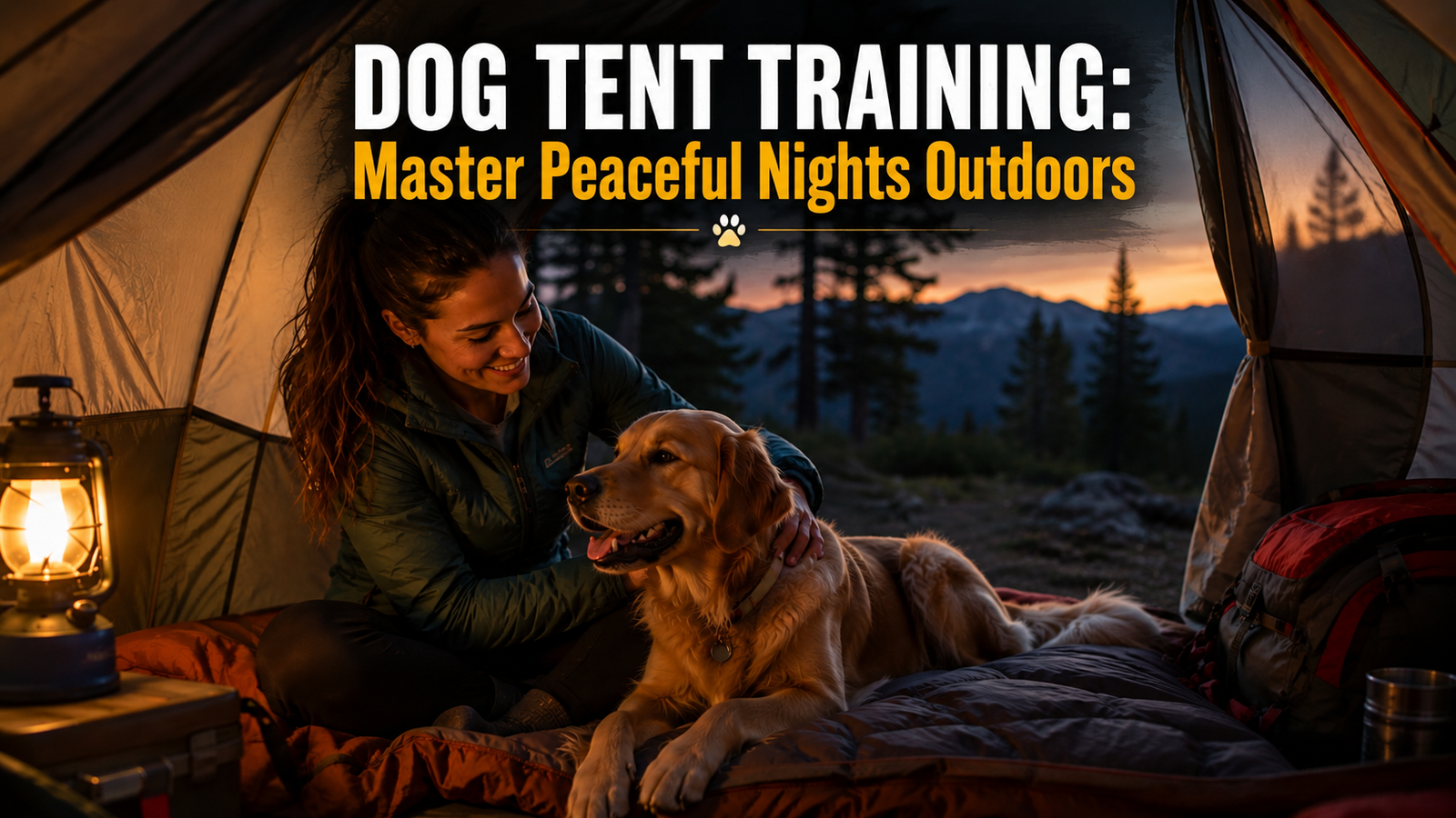 Alex applying dog tent training techniques to help her dog relax on an insulated camping bed inside a tent.