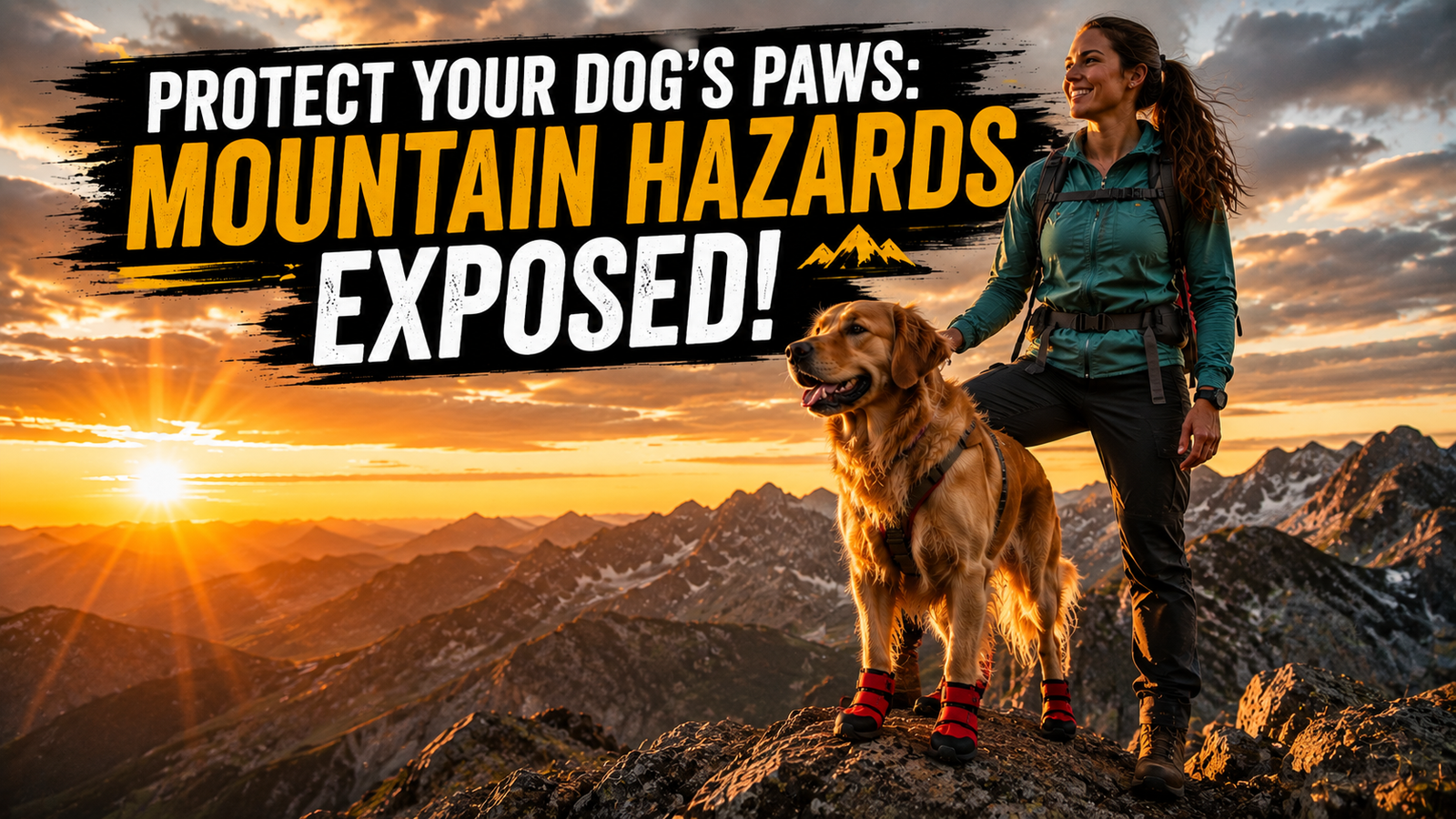 A dog hiking on rugged trail avoiding mountain hazards for dogs
