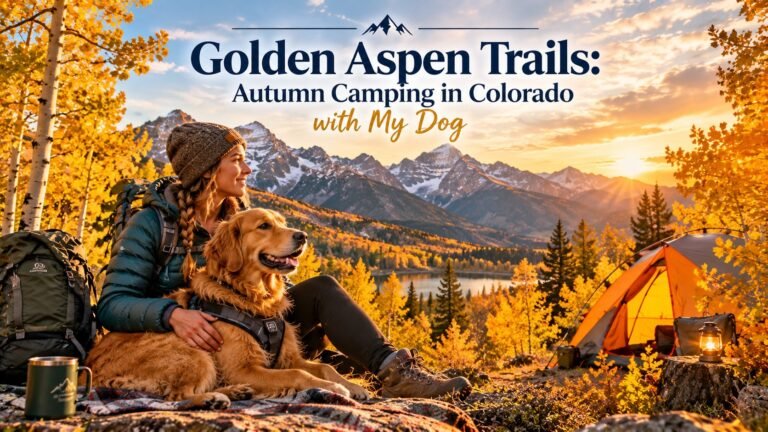 autumn mountain camping with dog.
