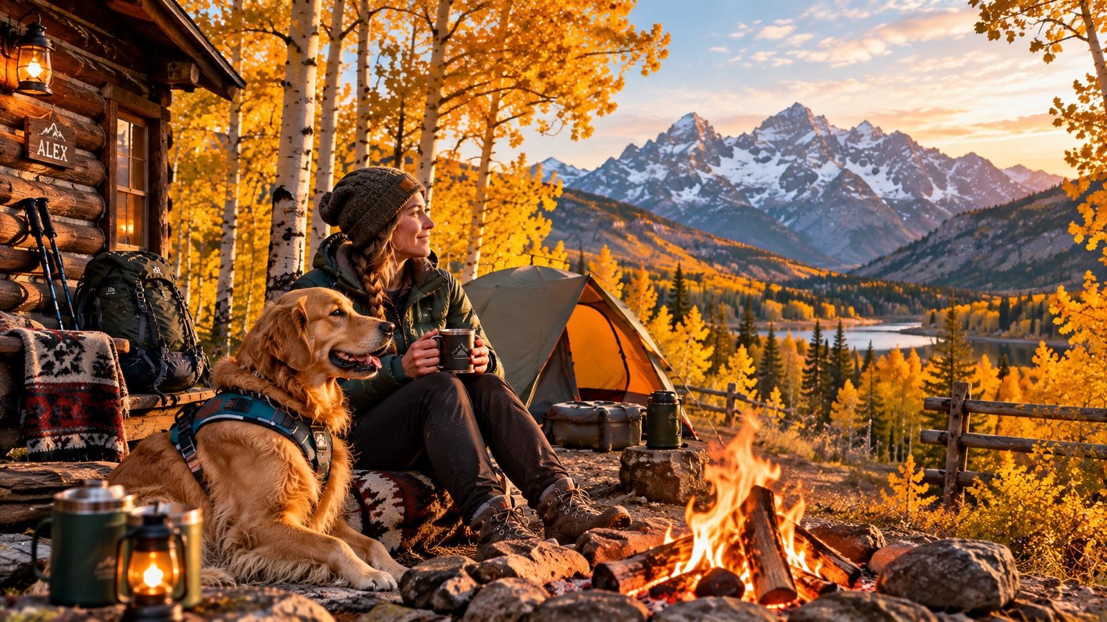 autumn mountain camping with dog in Colorado aspen trees